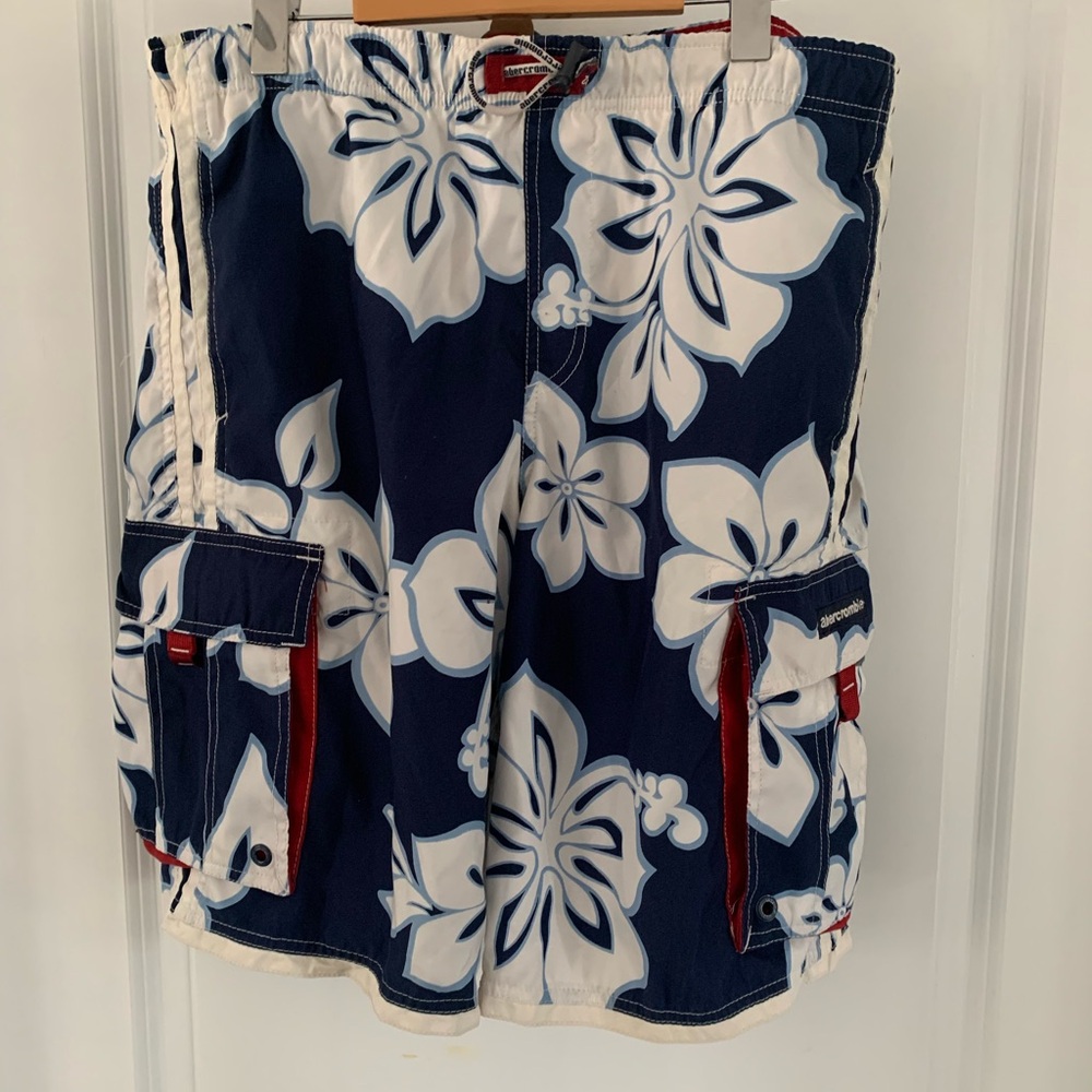Abercrombie & Fitch Blue and White swim Shorts   A1
